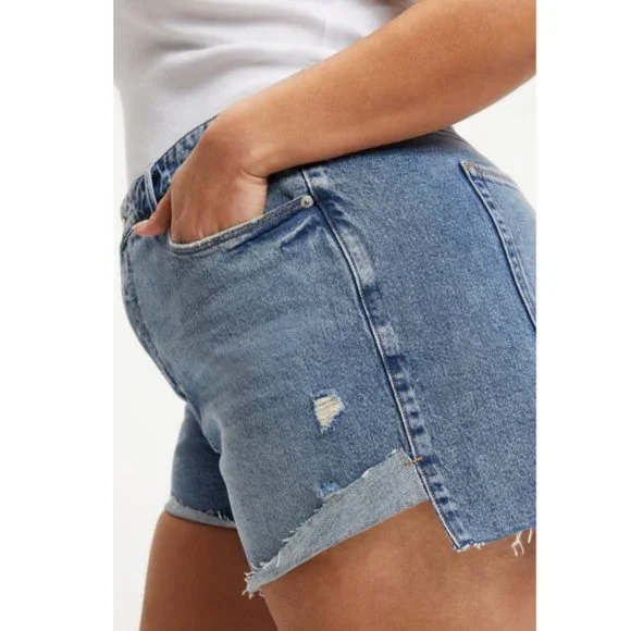 New Good American Good Curve Short Denim Jean Shorts High Rise Distressed - 18 - Picture 2 of 11